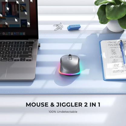 PEIOUS Wireless Mouse Jiggler - LED Wireless Mice with Build-in Mouse Mover, Rechargeable Moving Mouse for Laptop with Undetectable Random Movement Keeps Computers Awake - Space Grey - color: Space Grey