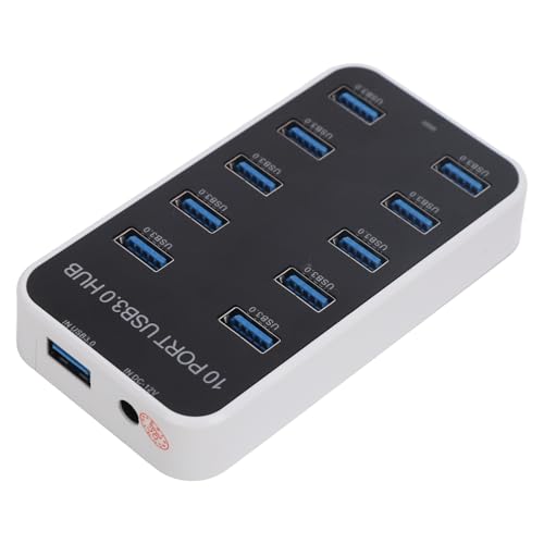 Diyeeni USB 3.0 Hub 10 Port Data Hub Splitter with Individual On Off Switches, 5Gbps High Speed USB Expander for Laptop PC Printer Hard Drive Flash Drive, Powered Docking Station