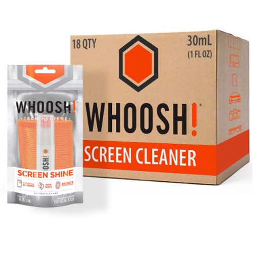 Whoosh Screen Shine Go Refillable Screen Cleaner Kit, Set of 18, 1 fl oz | TSA Approved for Travel, Streak Free Finish, For MacBook, Phone and Eyeglasses, Microfiber Cloth Included - size: 1 fl oz (Pack of 18)