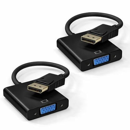 Cyberguys! DisplayPort (DP) to VGA Cable Adapter – 1080P DP Male to VGA Female Converter for Monitor Projector HDTV – Gold-Plated, Secure-Latch Display Port Connector – 2 Pack for Laptop PC Desktop