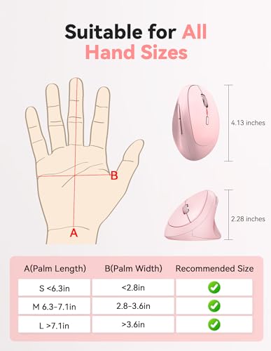 TECKNET Ergonomic Mouse, Bluetooth Wireless Vertical Mouse, Rechargeable Battery, Quiet Clicks, 4800 DPI Adjustable, BT5.0/3.0 & 2.4G Connect, Easy to use, Wide Compatibility - Pink - color: Pink