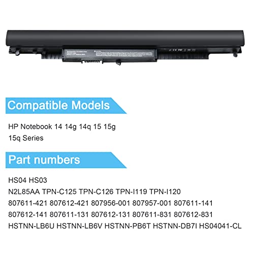 807956-001 HS03 HS04 Laptop Battery Compatible with Hp 14 15 Notebook PC Series 15-ay009dx 15-ba009dx 15-af131dx Spare 807957-001 Model HSTNN-LB6U HSTNN-LB6V Part Number TPN-C125 TPN-C126 - size: HS03 HS04