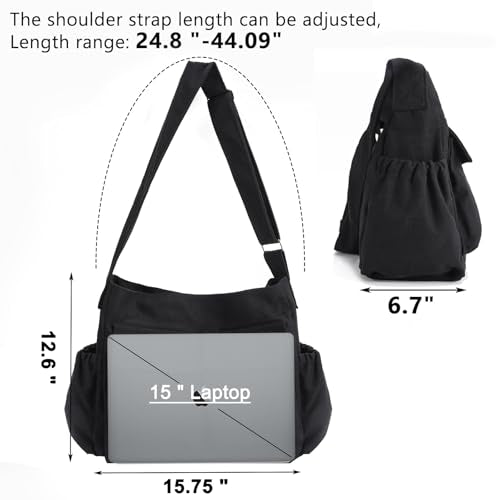 VODIU Canvas Messenger Bag Large Hobo Crossbody bags for Women,Men, Shoulder Tote Handbags with Laptop pocket - color: Black-1
