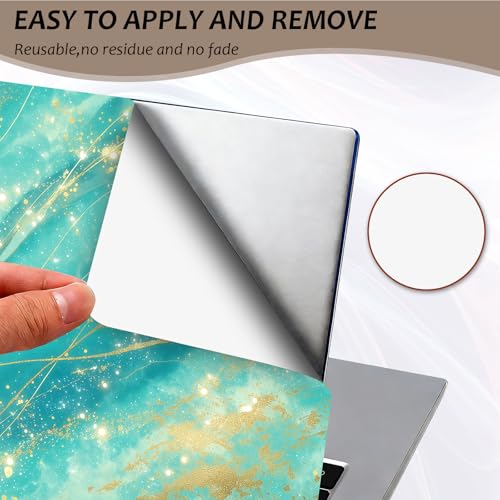 Laptop Skin 12.1-15.6 inch Removable Universal Reusable Laptop Sticker Decal,Waterproof No Residue Vinyl Cover,Scratch-Resistant Cuttable Full Wrap Sticker for Notebook, Turquoise Gold Marble Texture - color: Turquoise Gold Marble Texture
