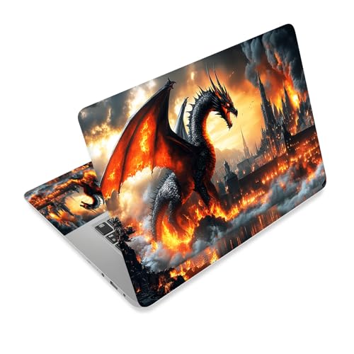 Universal Laptop Skin Sticker Decal,15.6 Inch Laptop Vinyl Cover for 13" 14" 15.6" Laptop,Scratch-Resistant Waterproof Protector Wrap,Reusable with Wrist Pads,Dragon Fiery - color: Dragon Fiery