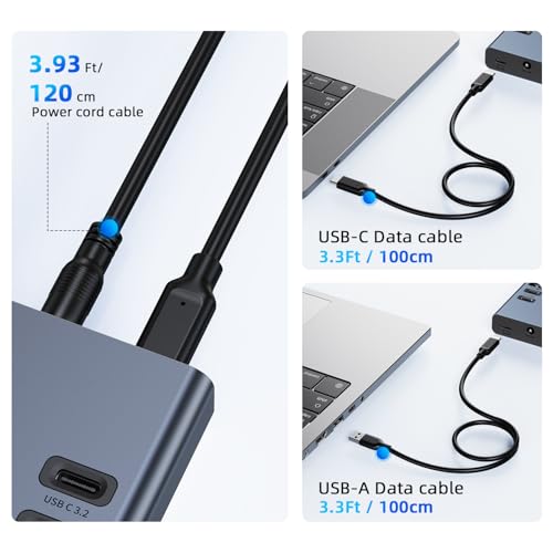 Powered USB Hub 10Gbps, 17 Ports USB 3.2 Hub, 96W Power Adapter | 10 USB-A 3.2, 3 QC 24W Fast Charging, 2 USB-C 3.2, SD/TF, 12V/8A Power Adapter for Laptop, PC, Computer, HDD, Flash Drive - color: Gray