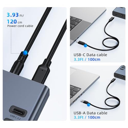 Powered USB Hub 10Gbps, 17 Ports USB 3.2 Hub, 96W Power Adapter | 10 USB-A 3.2, 3 QC 24W Fast Charging, 2 USB-C 3.2, SD/TF, 12V/8A Power Adapter for Laptop, PC, Computer, HDD, Flash Drive - color: Gray