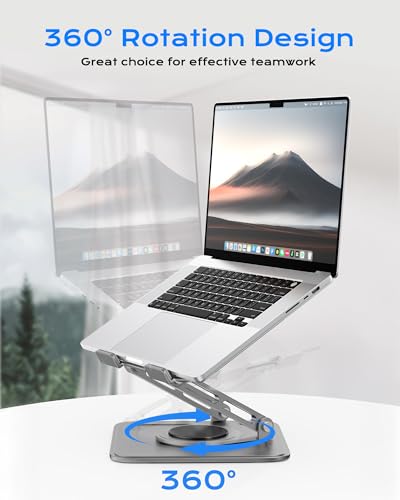 LOXP Adjustable Laptop Stand for Desk with 360 Base | Ergonomic Laptop Riser Mount for Desk Foldable Protable Computer Desk Fits with MacBook Pro Air - color: Gray
