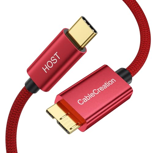 USB C 3.1 Type C to Micro B Hard Drive Cable for iPhone/Laptop/Camera | 10Gbps High Speed / Anti Tear Braided Cable/ 1ft~4ft/ for Seagate WD Westgate Lacie My password/thunderbolt 3 compatible - color: Red, size: 1 ft