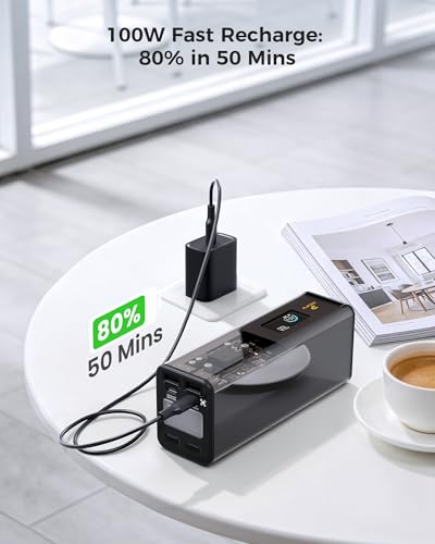 ZOUPW 140W Portable Power Bank with 100W USB C Cable, 27000mAh Laptop Power Bank, 160W Total 5-Port Fast Charging, 99.9Wh TSA Approved Travel Essentials for iPhone iPad and MacBook