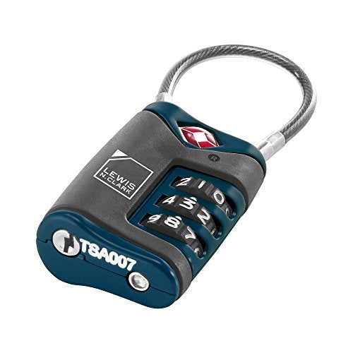 Lewis N. Clark TSA-Approved Combination Luggage Lock with Steel Cable (2-Pack), Blue, One Size - color: Blue, size: 2 Pack