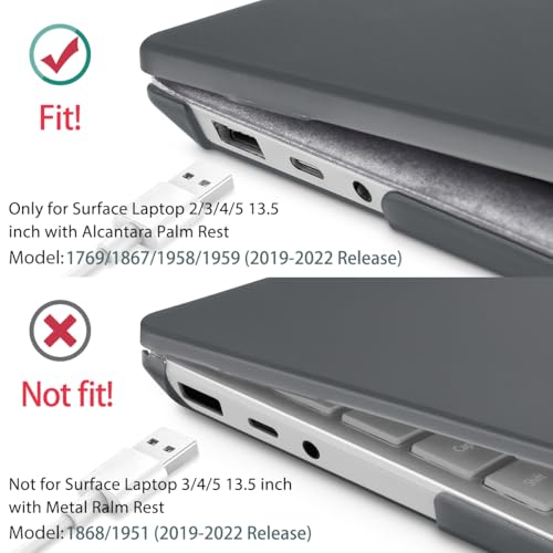 May Chen Case for 13.5" Microsoft Surface Laptop 3/4/5 with Alcantara Palm Rest Model 1867 1958 1959 (2019 2021 2022), Plastic Hard Shell Case with Keyboard Cover + Screen Protector, Matte Black - color: Matte Black