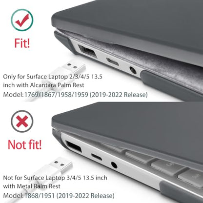 May Chen Case for 13.5" Microsoft Surface Laptop 3/4/5 with Alcantara Palm Rest Model 1867 1958 1959 (2019 2021 2022), Plastic Hard Shell Case with Keyboard Cover + Screen Protector, Matte Black - color: Matte Black
