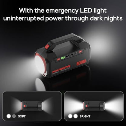 MARBERO Power Bank 60,000mAh Portable Power Station 222Wh with 60W PD Fast Charge & LED Light for Home Backup Outdoor Camping RV Travel and Emergency Power Supply - color: Red Black