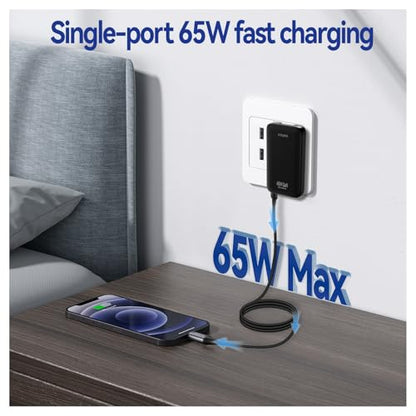 65W Flat USB C Wall Charger,2 Port Ultra-Slim USB C GaN Charger with Foldable Plug for MacBook, iPhone 16/15/14/13/12/11/Pro Max/XS/XR,Galaxy S24/S23/Note20,Includes 2.28ft Fast Charging Cable,Black - color: Black-Cable