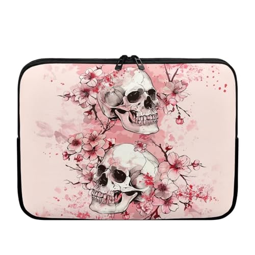 10 Inch Cherry Blossom Skull Laptop Sleeve, Laptop Bag Computer Cover for Women Girls, Zipper Tablet Carrying Case Protective Notebook Sleeves Briefcase for School Work Office - color: Cherry Blossom Skull, size: 10 Inch
