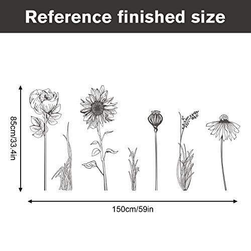 Black Simple Flower Plant Wall Decals, 2 Sheets Large Boho Floral Modern Wall Stickers Peel Stick Sketch Wildflower Wallpaper Art Decor for Bedroom Living Room Office Gifts for Mom(11.8x35.4 in/Sheet) - style: Black Simple Flower Set