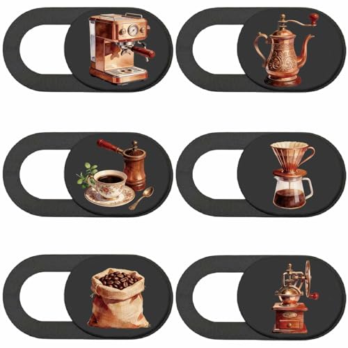 6Pcs 6 Styles Coffee Camera Cover Slide Cute Privacy Guard Accessories, 0.04 Inch Ultra Thin Webcam Cover Protector Blocker for Laptop Desktop Computer Tablet Notebook Mini PC Office Use - color: Coffee