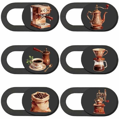 6Pcs 6 Styles Coffee Camera Cover Slide Cute Privacy Guard Accessories, 0.04 Inch Ultra Thin Webcam Cover Protector Blocker for Laptop Desktop Computer Tablet Notebook Mini PC Office Use - color: Coffee