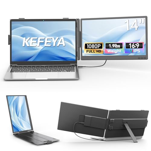 KEFEYA Laptop Screen Extender, 14" FHD 1080P IPS Dual Laptop Monitor Extender, Portable Monitor Plug & Play USB-C/HDMI/USB-A for 13"-17" Laptops, Work with Windows/MacBook/Switch/PS5 - size: Dual-14"