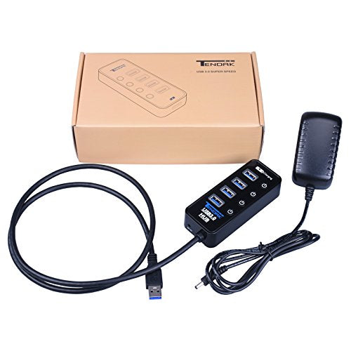 USB Hub with 4 USB 3.0 Data Ports + 1 USB Smart Charging Port | 5 Ports USB 3.0 Hub with Power Supply, Individual On/Off Port Switches for MacBook, Mac Pro, Hard Drive and More