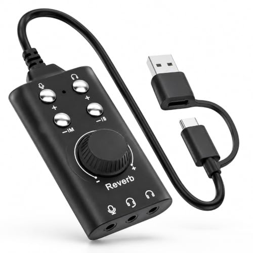 USB Sound Card, External Stereo Sound Card, USB to 3.5mm Jack Audio Adapter with Volume Control and Virtual 7.1 for Window PC Laptop Desktop Headset