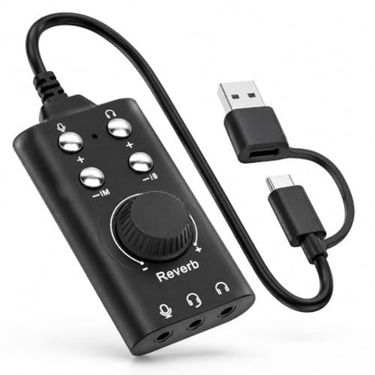 USB Sound Card, External Stereo Sound Card, USB to 3.5mm Jack Audio Adapter with Volume Control and Virtual 7.1 for Window PC Laptop Desktop Headset