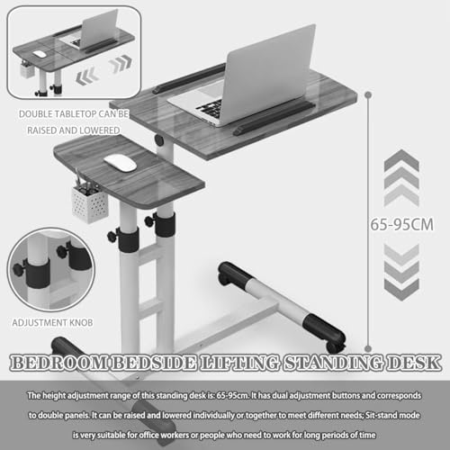 Mobile Laptop Desk with Pen Holder, Bedroom Bedside Lifting Standing Desk, Portable Mobile Study Table with Casters, Foldable Storage Side Table(Black) - color: Black