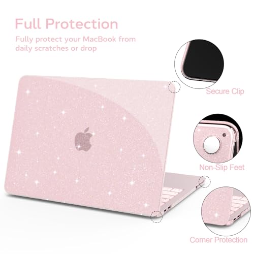 B BELK Glitter Case for MacBook Neo 13 inch 2026 Release Model A3404 | Clear Sparkly Scratch Resistant Protective Hard Shell for Mac Neo Case with Keyboard Cover & Screen Protector, Bling Pink - color: Glitter Blush