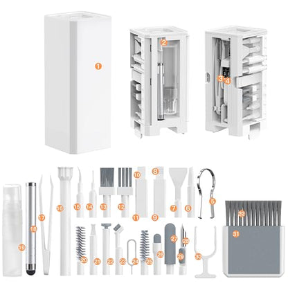 Keyboard Cleaning Kit Laptop Cleaner,Computer Screen Cleaning Brush Tool | 32-in-1 Multi Function PC Electronic Cleaner Kit for iPad iPhone Pro,Earbuds,Camera Monitor-White - color: White1