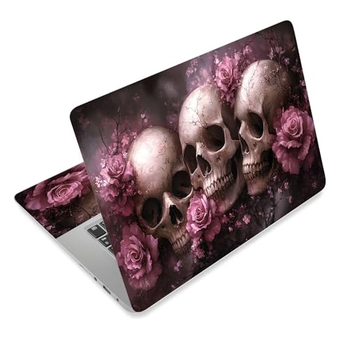 Laptop Skin Sticker Decal for 12 13 13.3 14 15 15.6 in, Universal Vinyl Waterresistant Protector Cover for Notebook PC Netbook, Computer Decor for Women Girls Skulls and Pink Roses - color: Skulls and Pink Roses