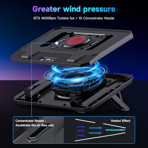 IETS GT300 Upgraded Laptop Cooling Pad with Adjustable Stand, Turbo Boosted Cooler for Rapid Cooling 10-17inch Gaming Laptop, Flexible Sealing Ring，Featuring Air Filtration Adjustable clamp - color: GT300B0(Basic)