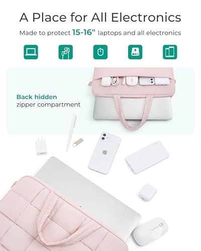 BAGSMART Laptop Case, Puffy Laptop Sleeve with Handle, Compatible with MacBook Air Pro, Laptop Bag for Women - color: Pink, size: 13-14 inch