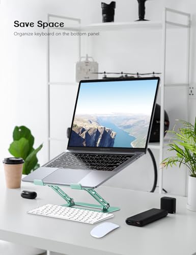 Aoviho Adjustable Laptop Stand for Desk,Portable Laptop Stand Holder and Riser,Foldable Aluminum Notebook Computer Stands for MacBook Air Pro HP Lenovo Dell Samsung, 10-15.6 inch (Fresh Green) - color: Fresh Green