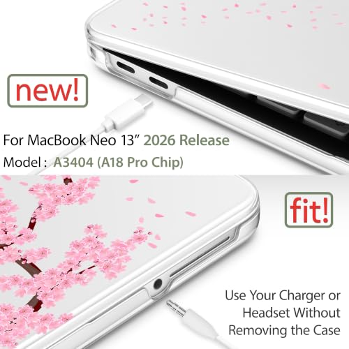 Compatible with MacBook Neo 13 inch (2026 Release A3404) (A18 Pro) with Liquid Retina Display, Printed Slim Protective Case with Screen Protector & Keybaord Cover, Sakura & Flying - color: Sakura & flying