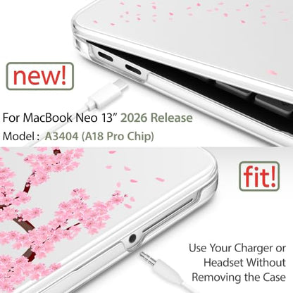 Compatible with MacBook Neo 13 inch (2026 Release A3404) (A18 Pro) with Liquid Retina Display, Printed Slim Protective Case with Screen Protector & Keybaord Cover, Sakura & Flying - color: Sakura & flying