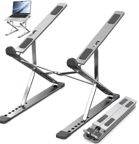 Adjustable Foldable Portable Laptop Stand for Desk Gray | Computer stand ;Portable notebook riser; foldable computer holder for 10–15 inch devices. - color: Gray