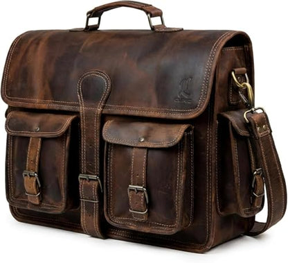 Leather Briefcase Work Bag for Men Women Dark Brown Crossbody Genuine Leather Satchel Office Bag for Men Women 18 Inch Computer Travel Messenger Laptop Shoulder Bag Cureo - size: 18 Inch