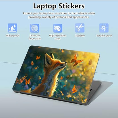 Universal Laptop Skin Sticker with 2 Wrist Pad Skins, Waterproof Scratch Resistant Vinyl Laptop Cover Decal, Cut to Fit for 11–15.6 Inch MacBook HP Dell Lenovo, Fox - color: Fox