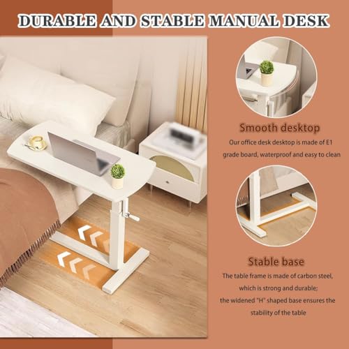 Household Compact Side Table, Laptop Desk with Hidden Casters, Mobile Computer Workstation, Height Adjustable Standing Table, Easy to Install