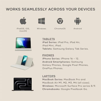Satechi OntheGo Bluetooth Keyboard, Connect Up to 3 Devices, for iPad, Sand | Adjustable stand, USB-C rechargeable battery, compact & portable, for iPad, tablet - color: Sand