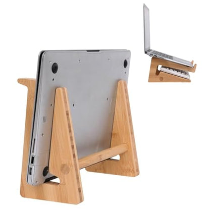 Wooden Vertical Laptop Stand for Desk, Bamboo Laptop Holder Compatible with MacBook Air Pro/Dell XPS/Surface Pro/HP/Pixelbook/Lenovo, More 13-15.6 Inch Laptops