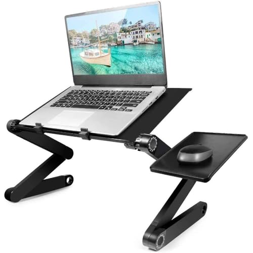 2020 New Laptop Table, Adjustable Laptop Stand with Large Cooling Fan & Mouse Pad, Foldable Book Stand Notebook Holder for Bed Couch Sofa Office