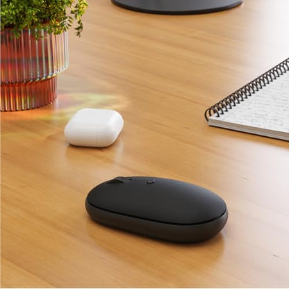 Satechi OntheGo Bluetooth Mouse with USB C Rechargeable Battery, Connect up 3 Devices, Compact and Portable Wireless Mouse for Laptop, Computer, Tablet – Black - color: Black