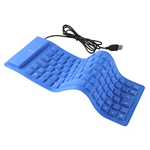 Foldable Silicone Keyboard Wired Portable Slim Flexible Rollup USB Wired Keyboard Waterproof Dustproof Travel Pocket Size 85 Keys Soft Touch Keyboards for Laptop PC Tablet Notebook Desktop (Blue) - color: Blue