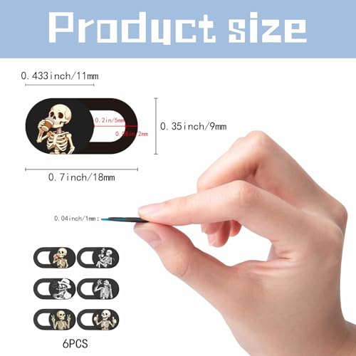 6Pcs 6 Styles Laptop Camera Cover Skull Privacy Guard Accessories, 0.04 Inch Ultra Thin Webcam Cover Protector Blocker for Phone Desktop Computer Tablet Notebook Mini PC Home Office Use - color: Skeleton