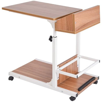 Overbed Table with Wheels Adjustable Height Small, Mobile Laptop Bedside Table, Living Room Sofa Side Table, Mobile Trolley Table for Bedroom, Hospital, Living Room(Brass) - color: Brass