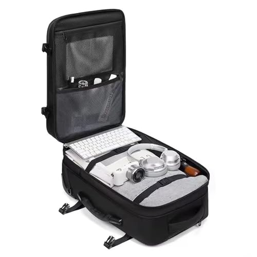 60L Vacuum Compression Backpack with Wheels Expandable Men Waterproof Carry On Luggage Travel Backpacks 17 inch Laptop Backpack Flight Approved(With Pump)