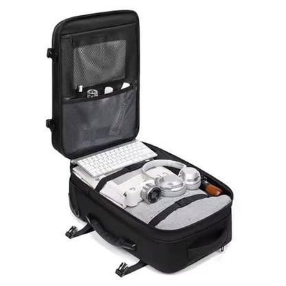 60L Vacuum Compression Backpack with Wheels Expandable Men Waterproof Carry On Luggage Travel Backpacks 17 inch Laptop Backpack Flight Approved(With Pump)