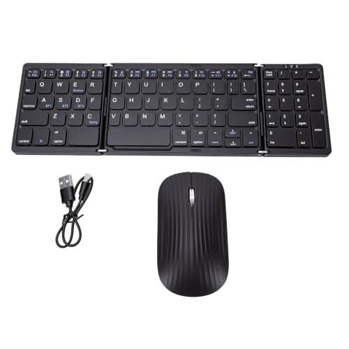 Foldable Keyboard and Mouse Combo, BT5.1 Full Size with Number Pad, 81 Keys, USB C Rechargeable, Scissor Switch, for Smartphone Laptop Tablet